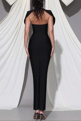 Black Shawl-Embellished Diamond Bandage Maxi Dress