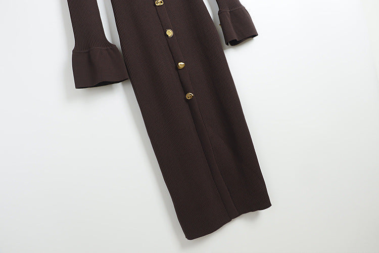 Contour V Neck Long Sleeve Knit Mini Dress