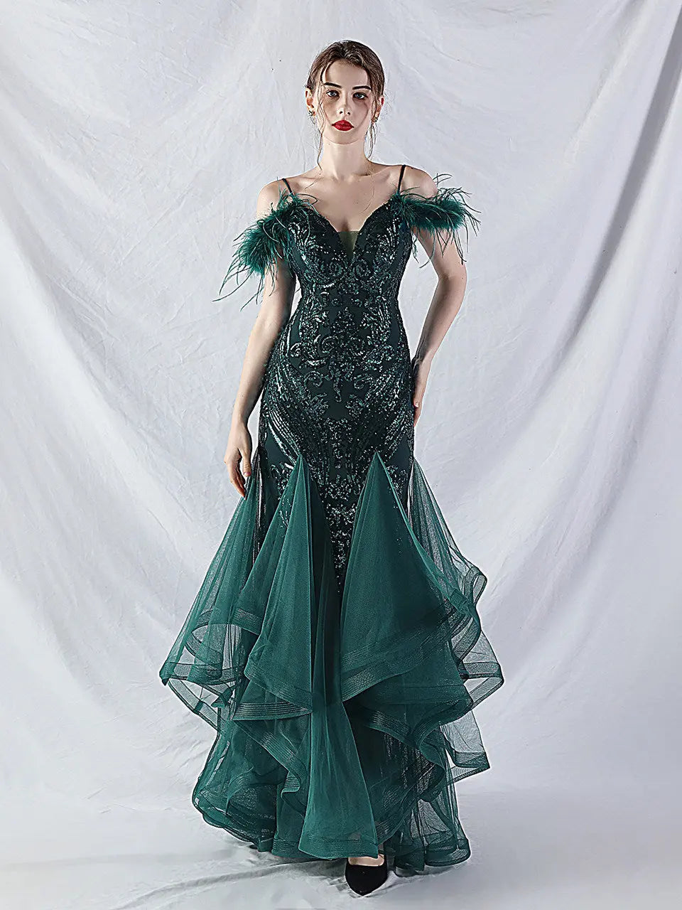 Feather Sequin Maxi Dress