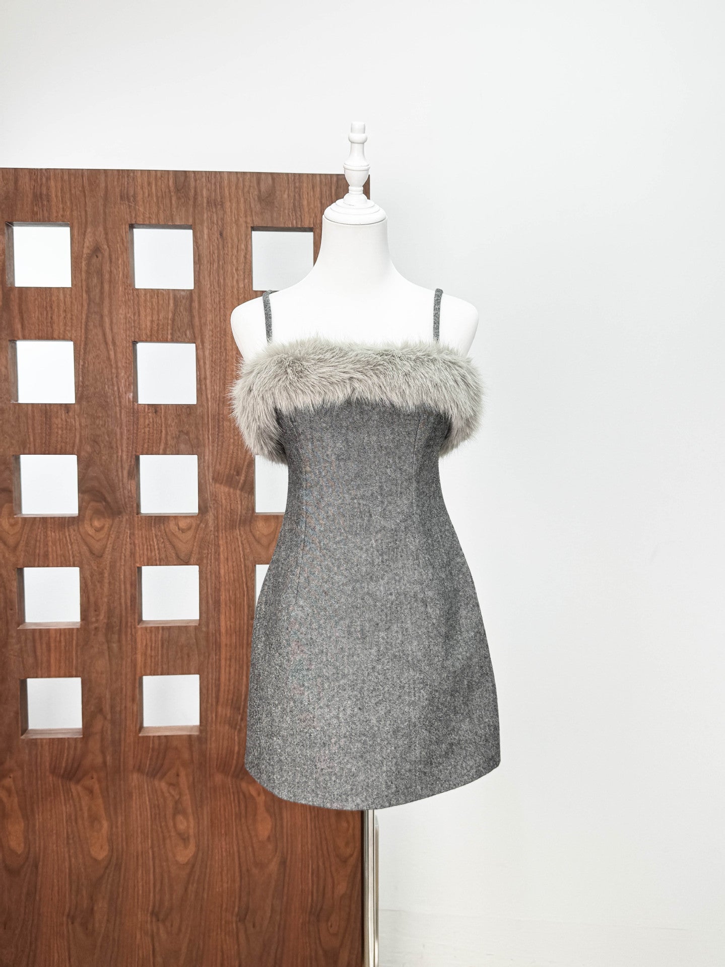 Faux Fur Mini Dress in Grey