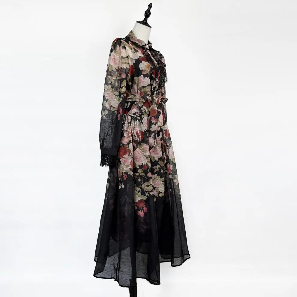 Long Sleeve Floral Printed Woven Maxi Dress