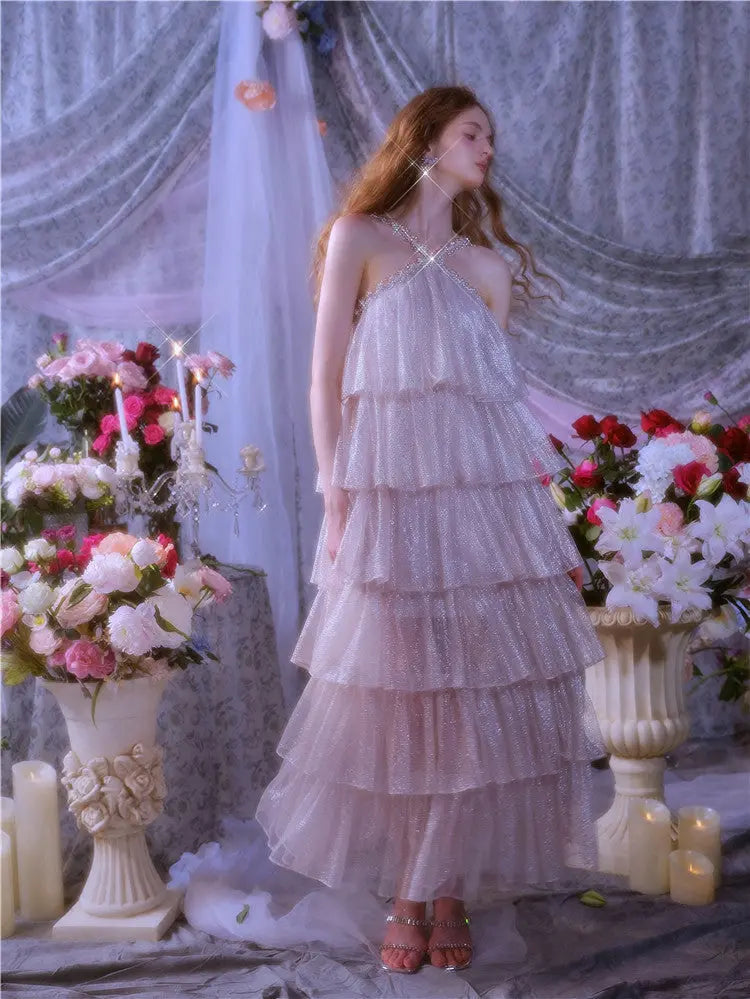 Sleeveless Diamond Chain Cake evening Dress