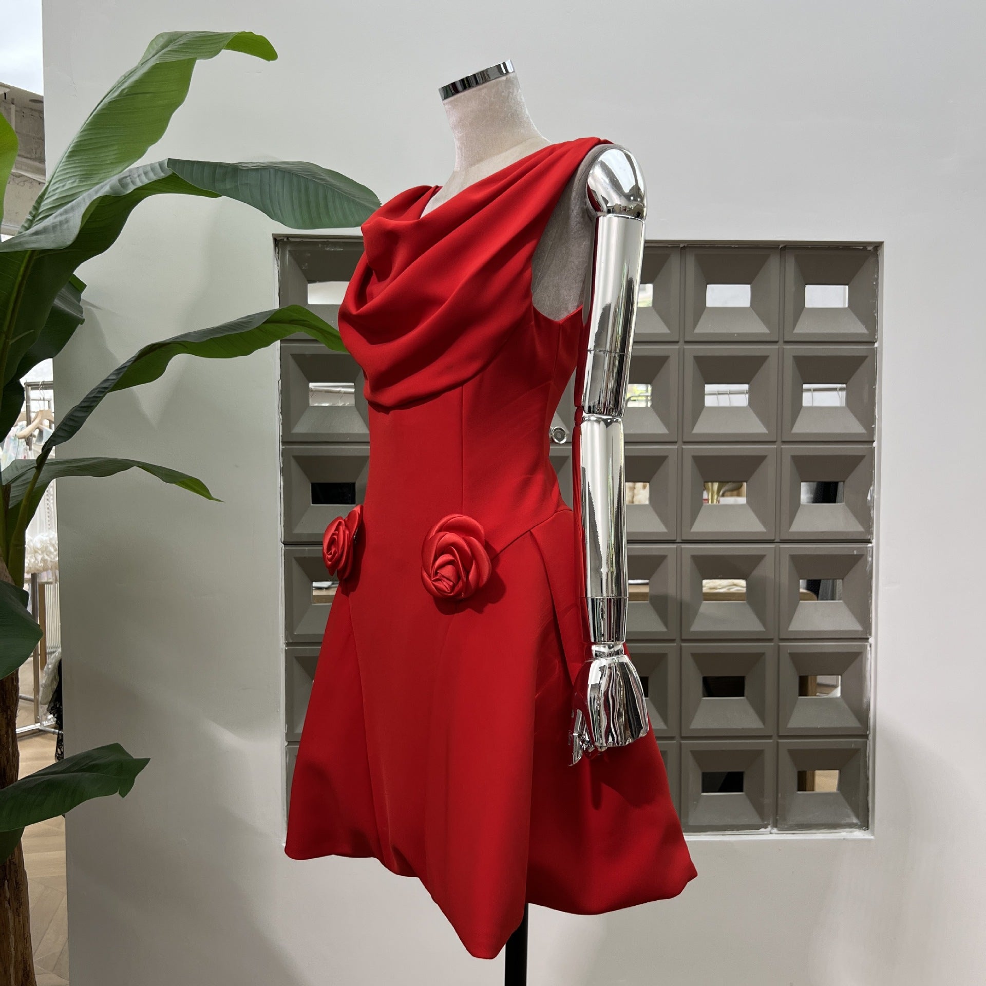 3D Flower Sleeveless Mini Dress