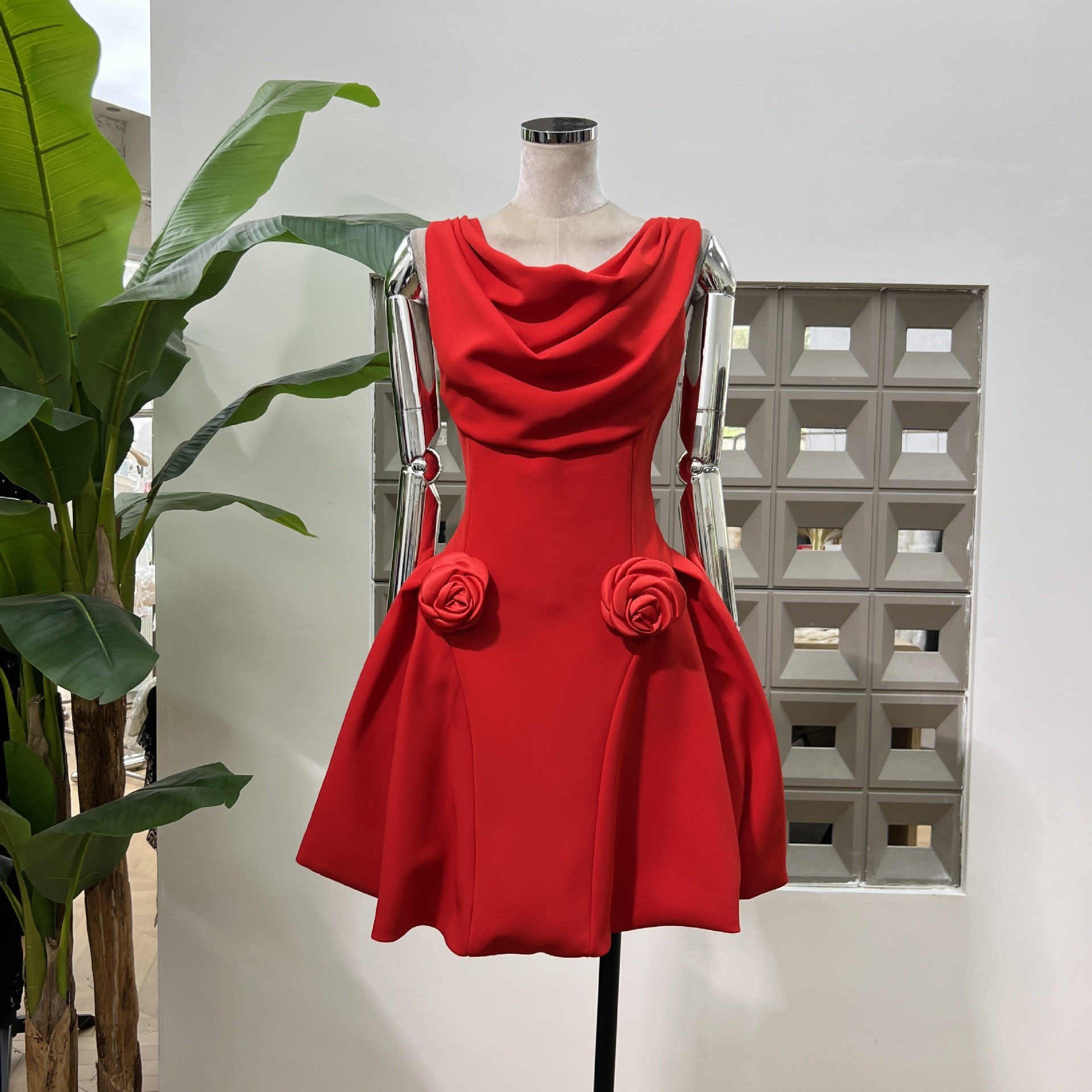 3D Flower Sleeveless Mini Dress