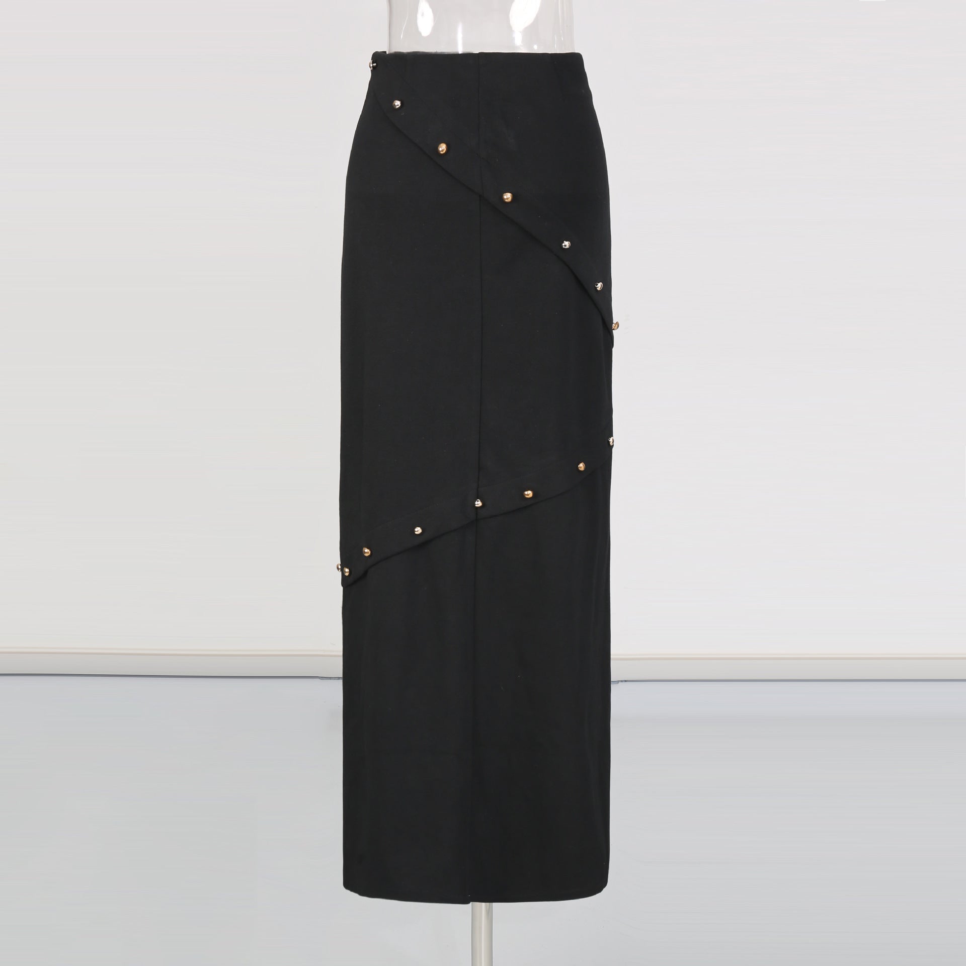 Button-Embellished Cotton-Jersey Top Maxi Skirt Suit in Black