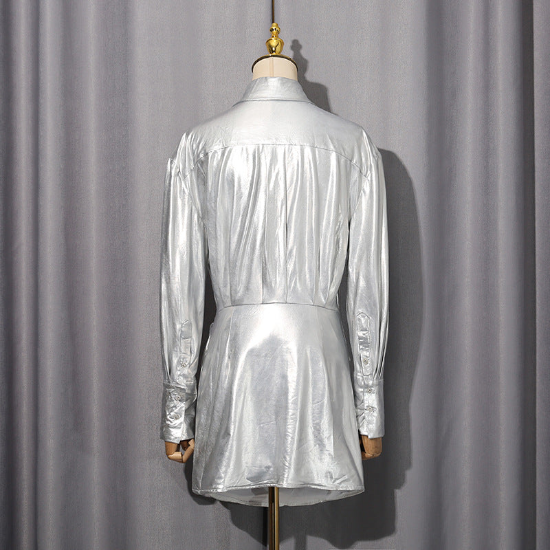 Shirt Mini Dress in Silver