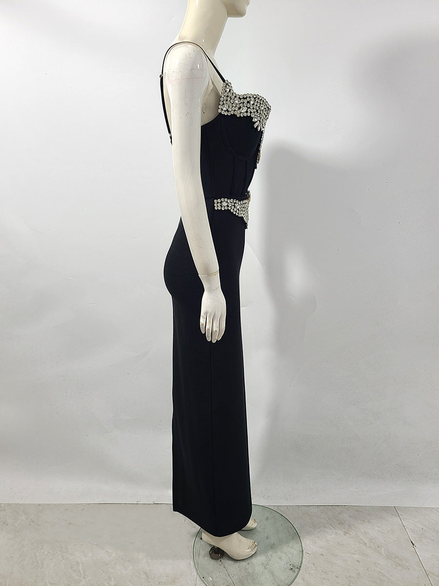 Rhinestone Bandage Maxi Dress in Black
