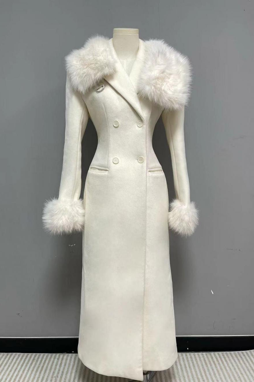 Slim Faux Fur Mid-Length Woolen Coat