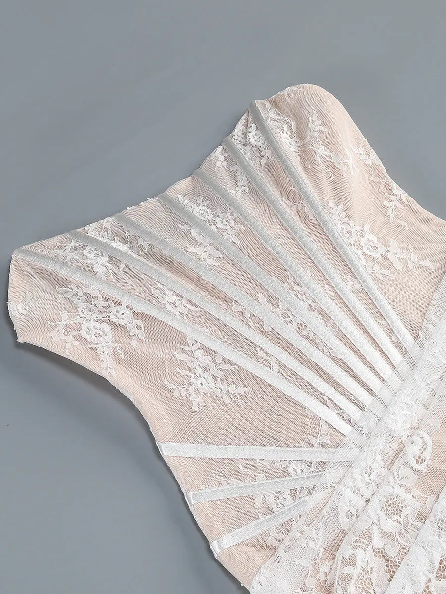 Sheer Lace Corset Maxi Dress with Neckline