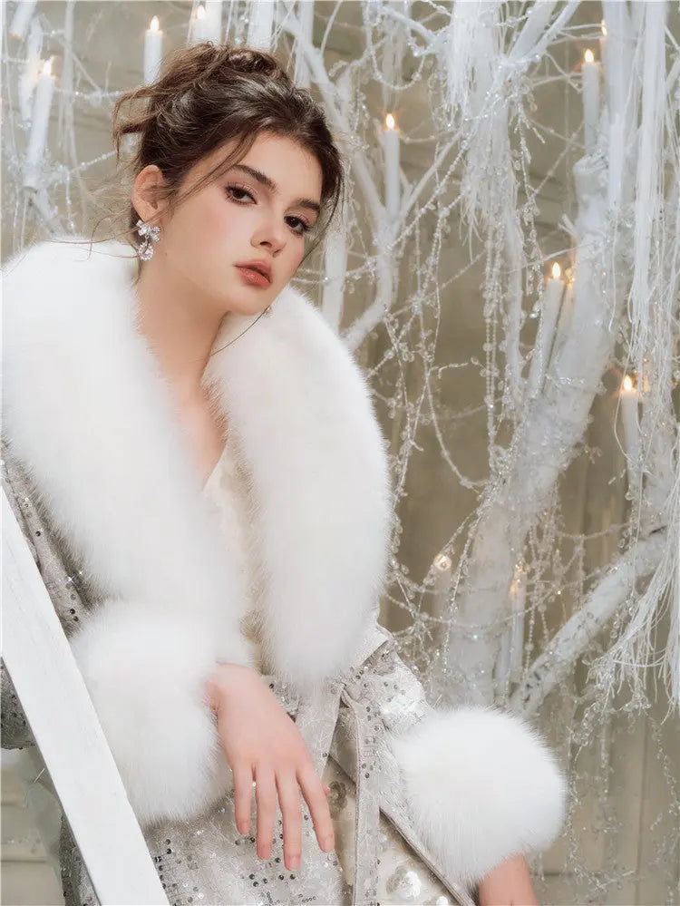 Sliver Tie Long Sleeve Long Fur Autumn Coat
