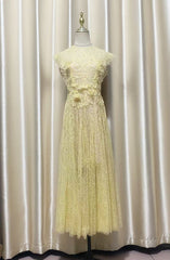 Lace Flower Embellished Maxi Dress in Yellow