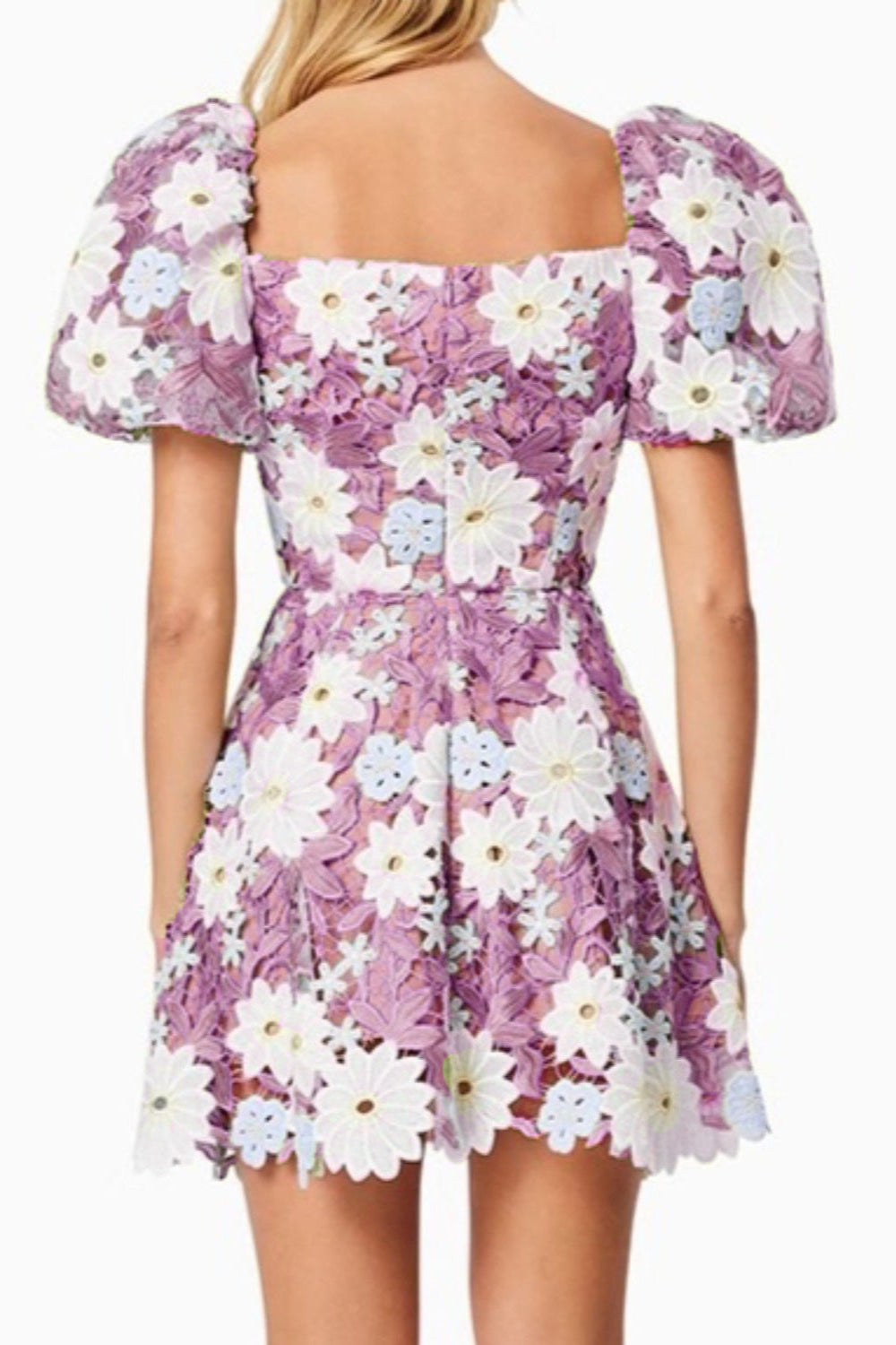 Hollow Hook Lace Mini Dress in Purple