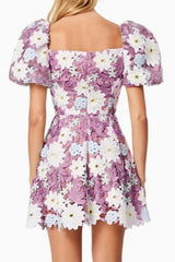 Hollow Hook Lace Mini Dress in Purple
