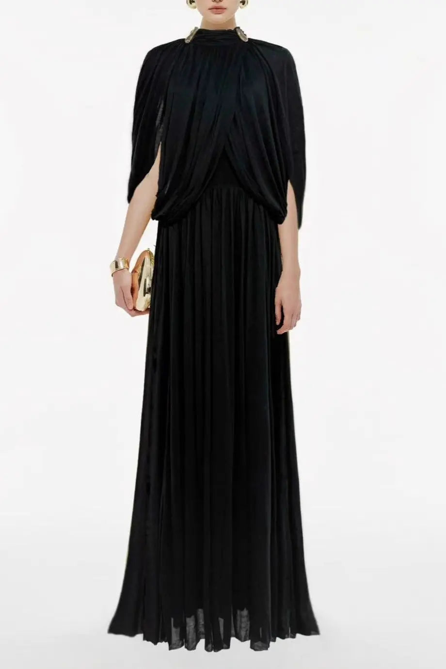 black Cape Sleeve Knit Maxi Dress
