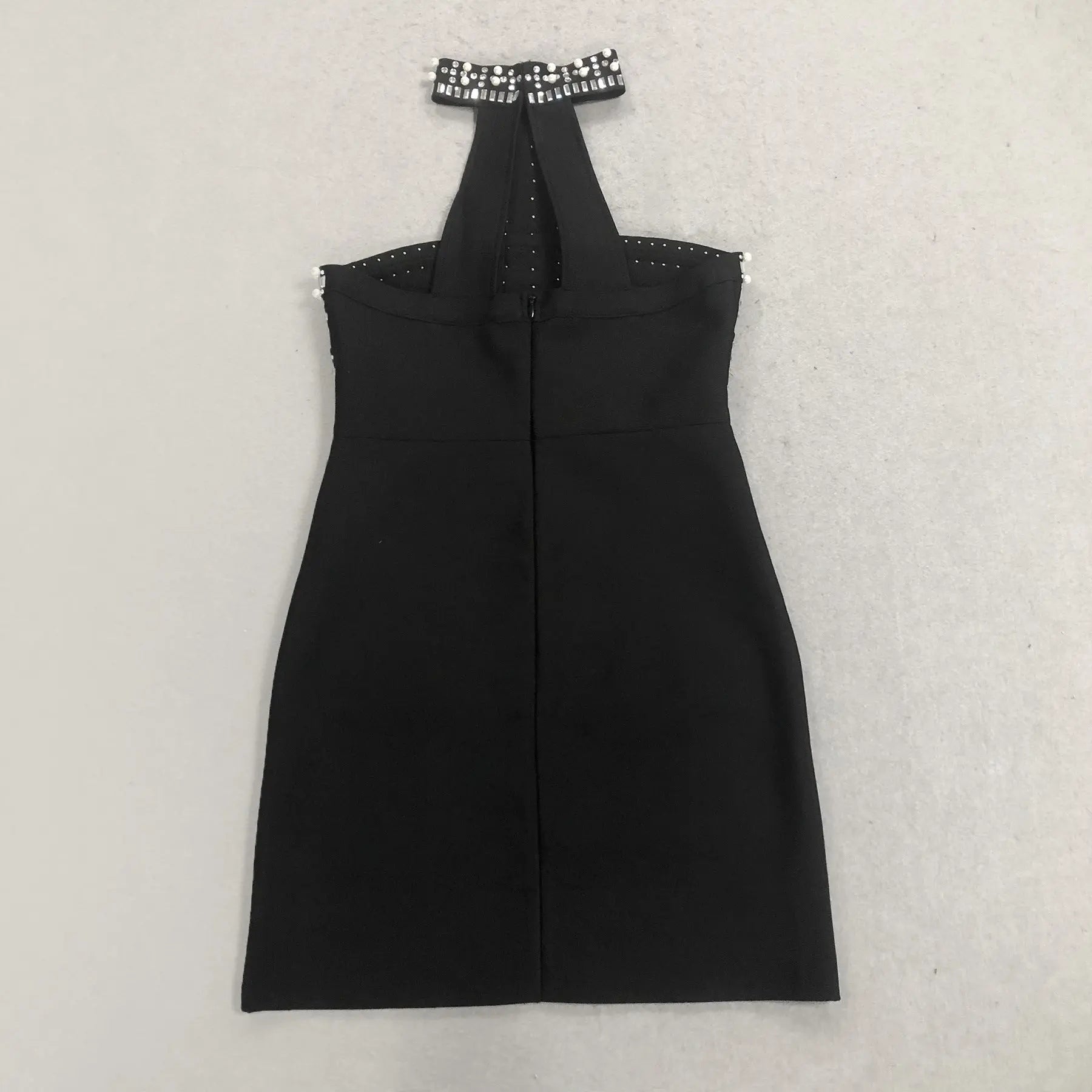 Rhinestone Halter Mini Dress in Black
