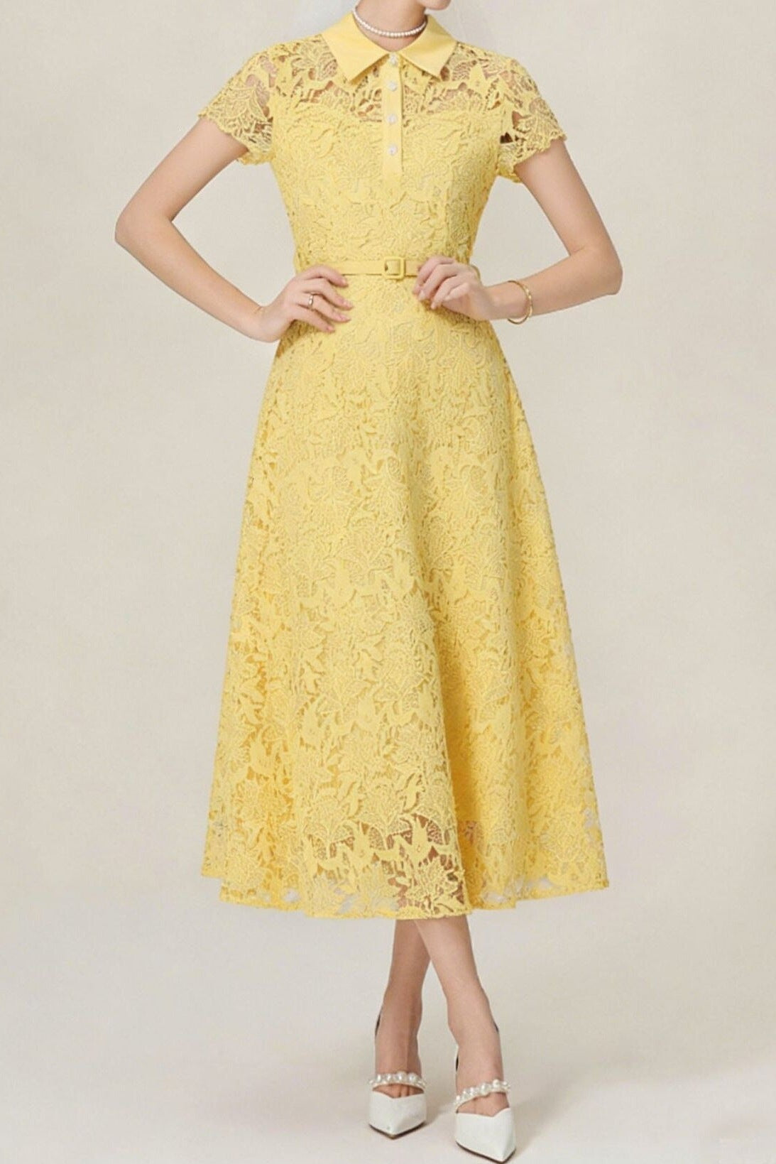 Lace Collared Midi Dress