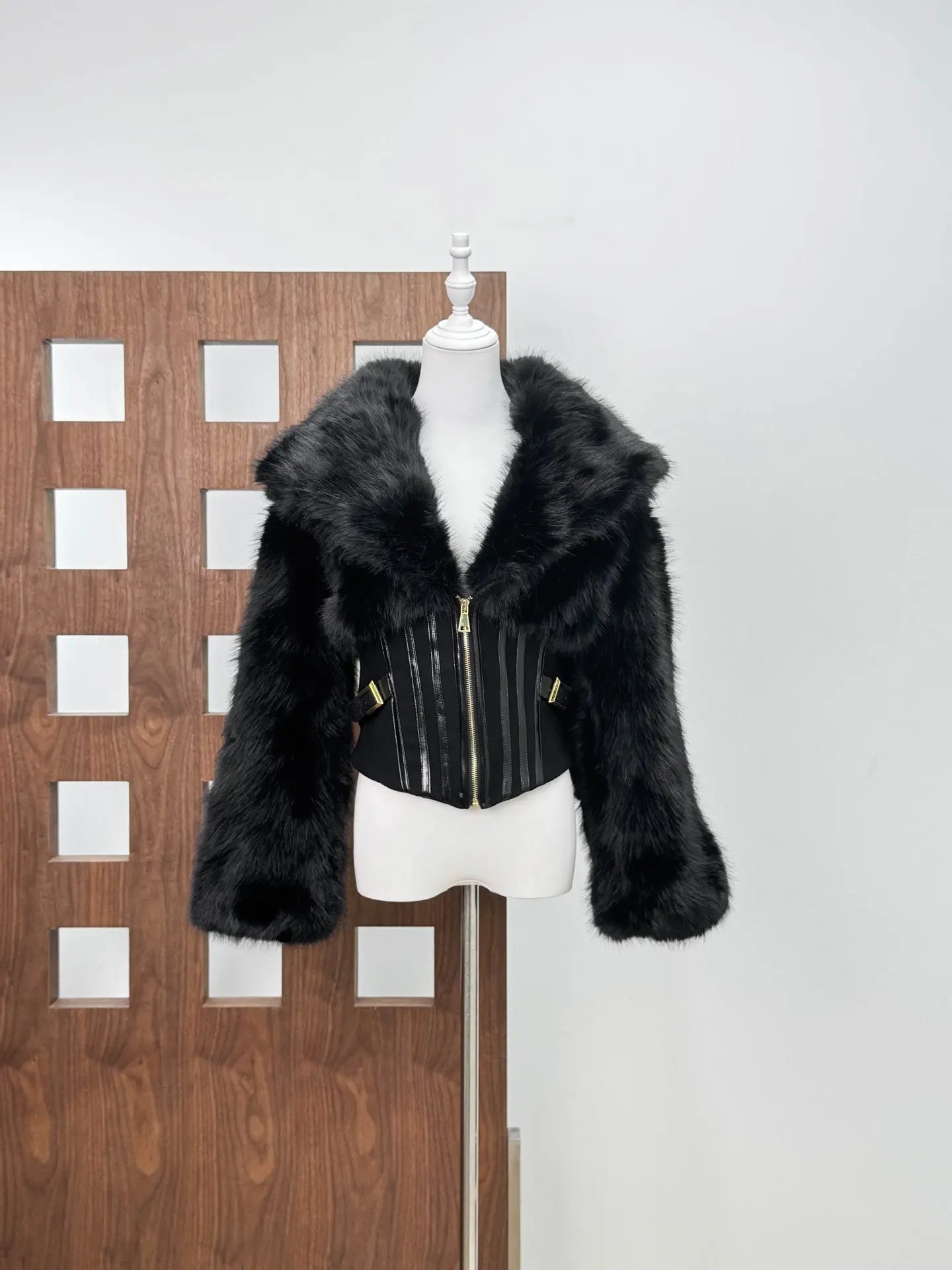 Faux Fur Corset Jacket in Black