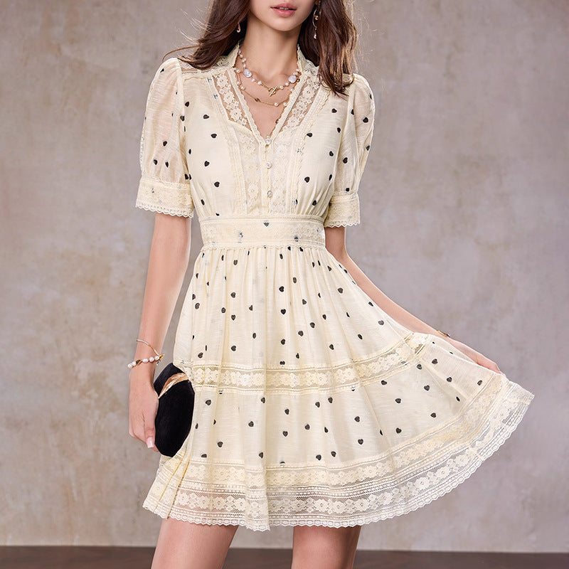 V-Neck A-Line Mini Dress in Apricot