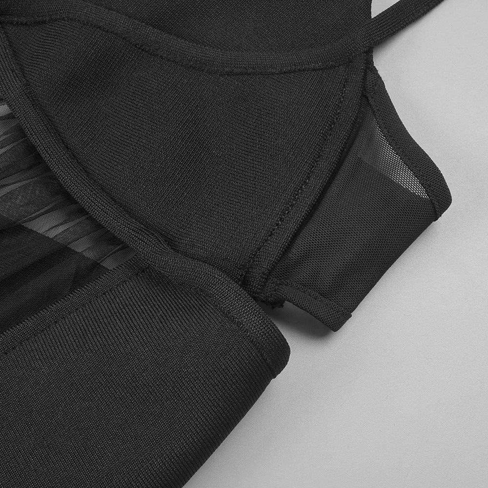 Back Knitted Bandage Maxi Dress in Black