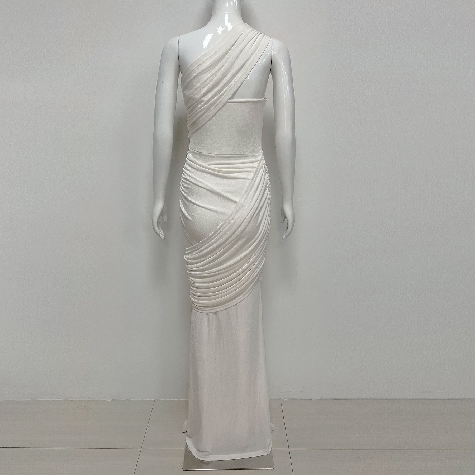Asymmetrical Off-Shoulder Ruffled Maxi Dress - White
