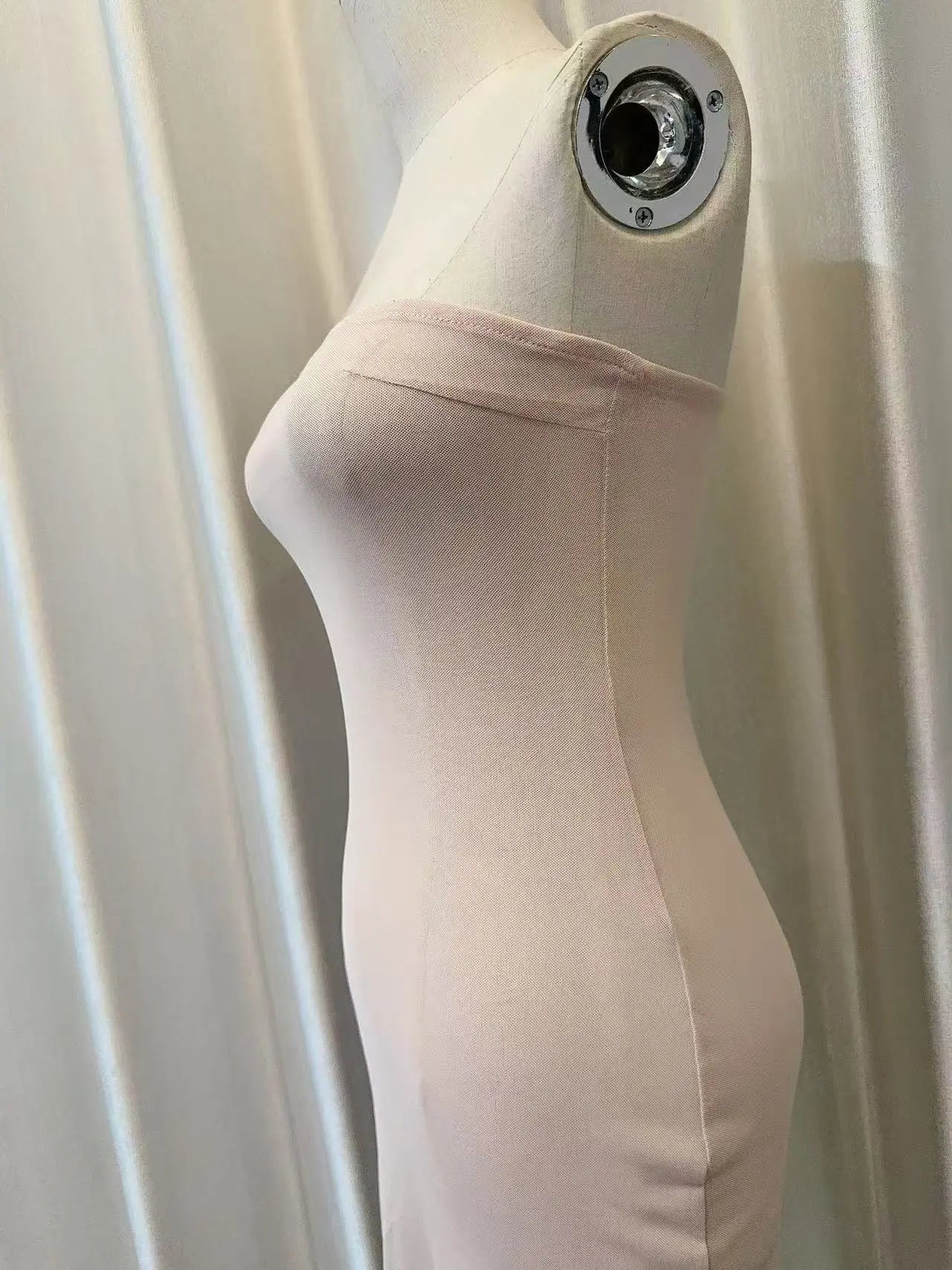 Beige Off-Shoulder Sleeveless Sequin Jersey Maxi Dress