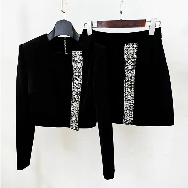 Crystal Embellishment Side Skirt & Top Set