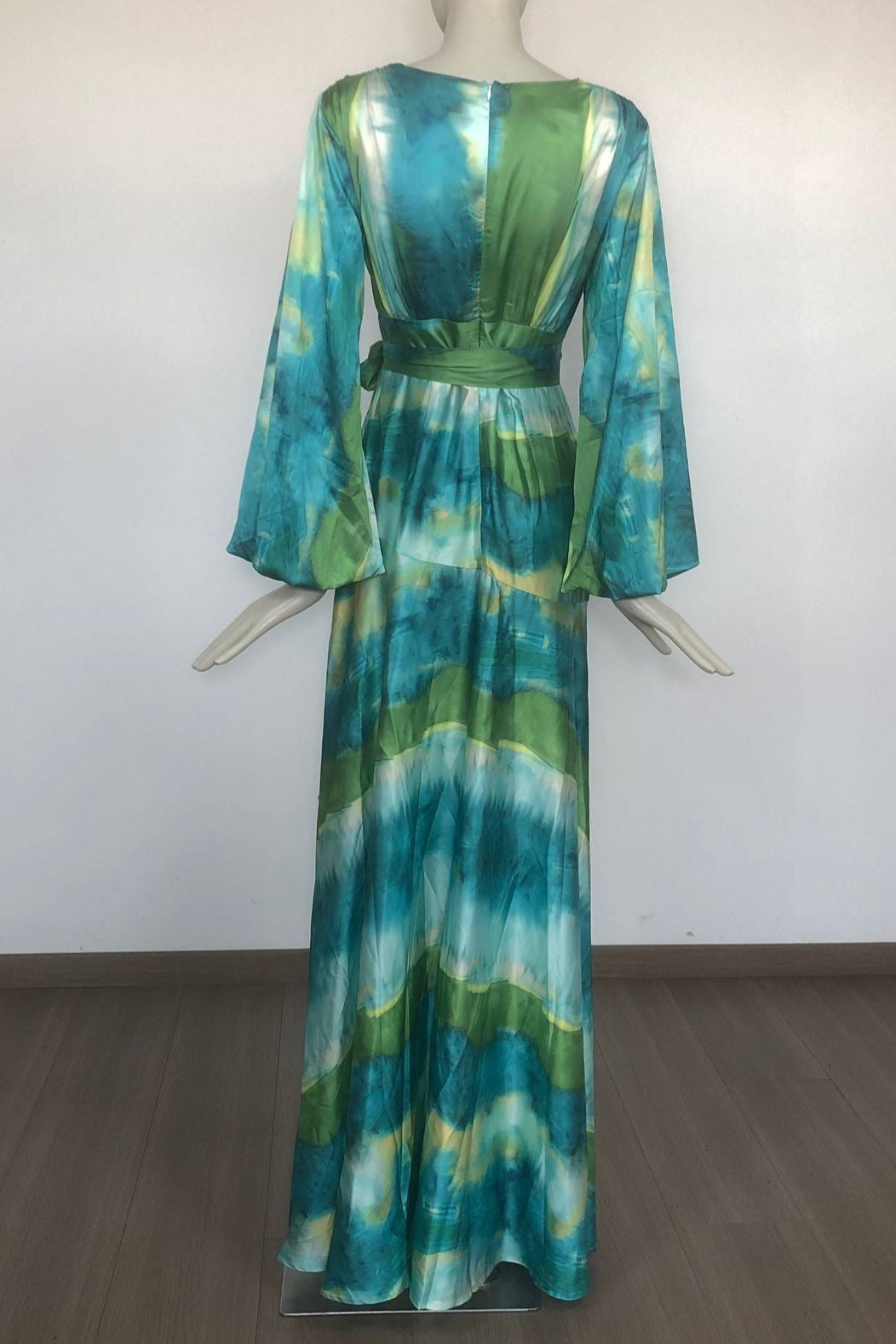 Green Floral Print Puff Sleeve Maxi Dress