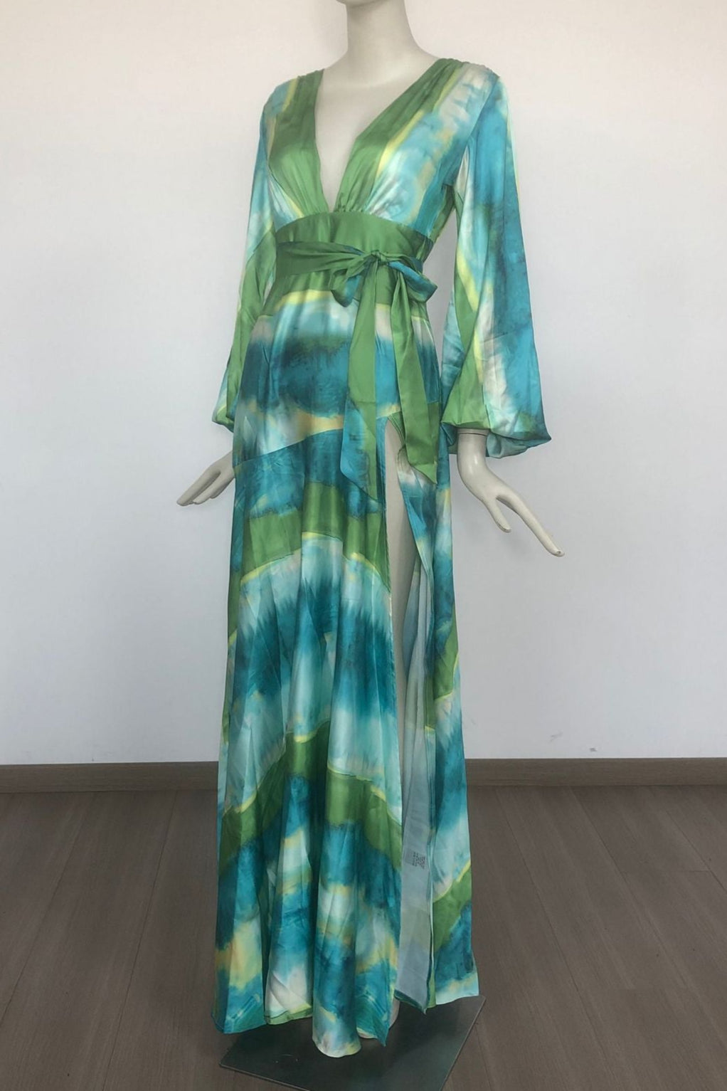 Green Floral Print Puff Sleeve Maxi Dress