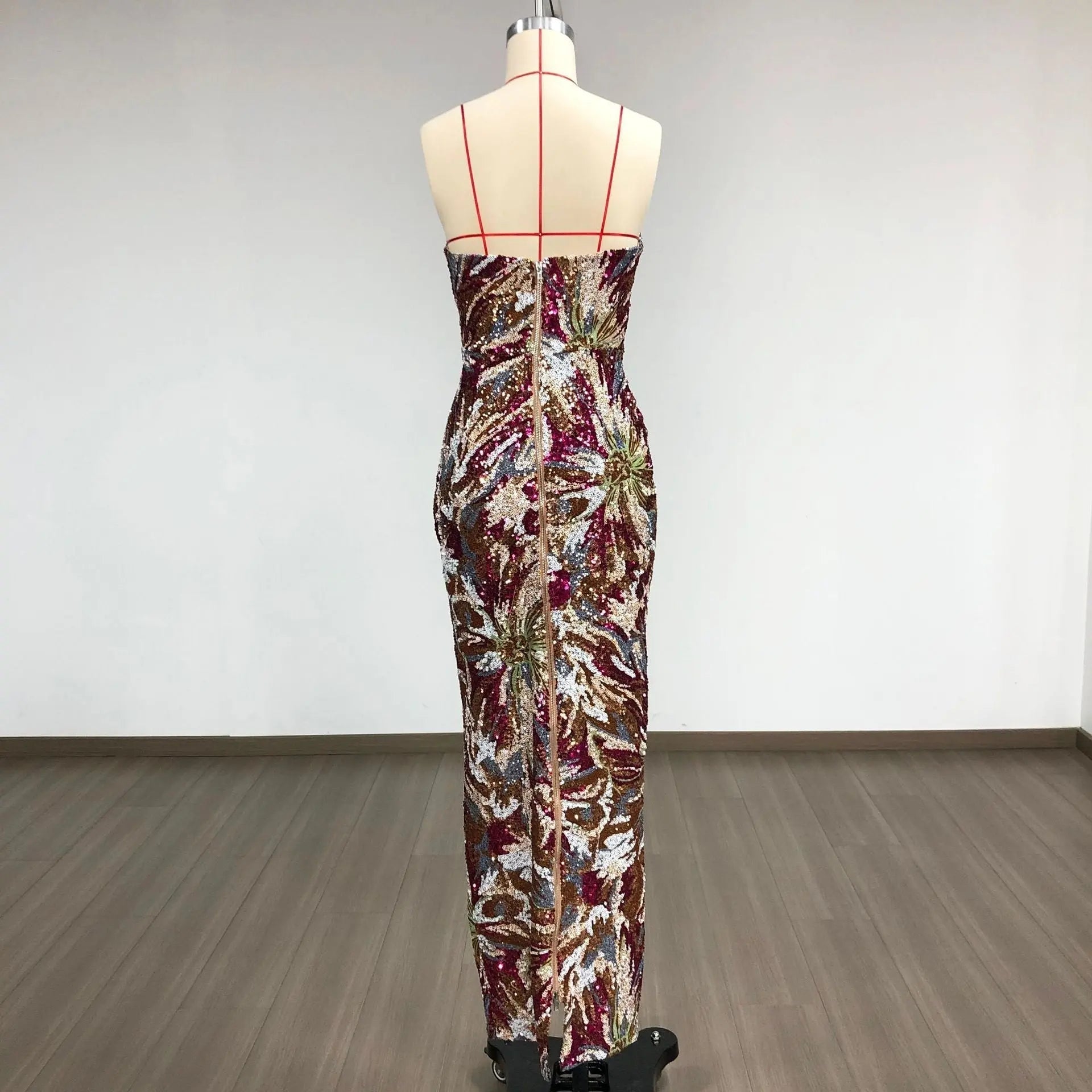 Fireworks Pattern Sequin Embroidery Maxi Dress
