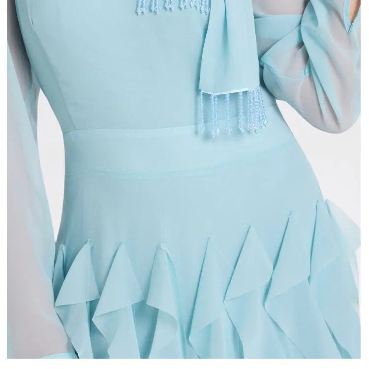 Blue Neck Ruffle Maxi Dress