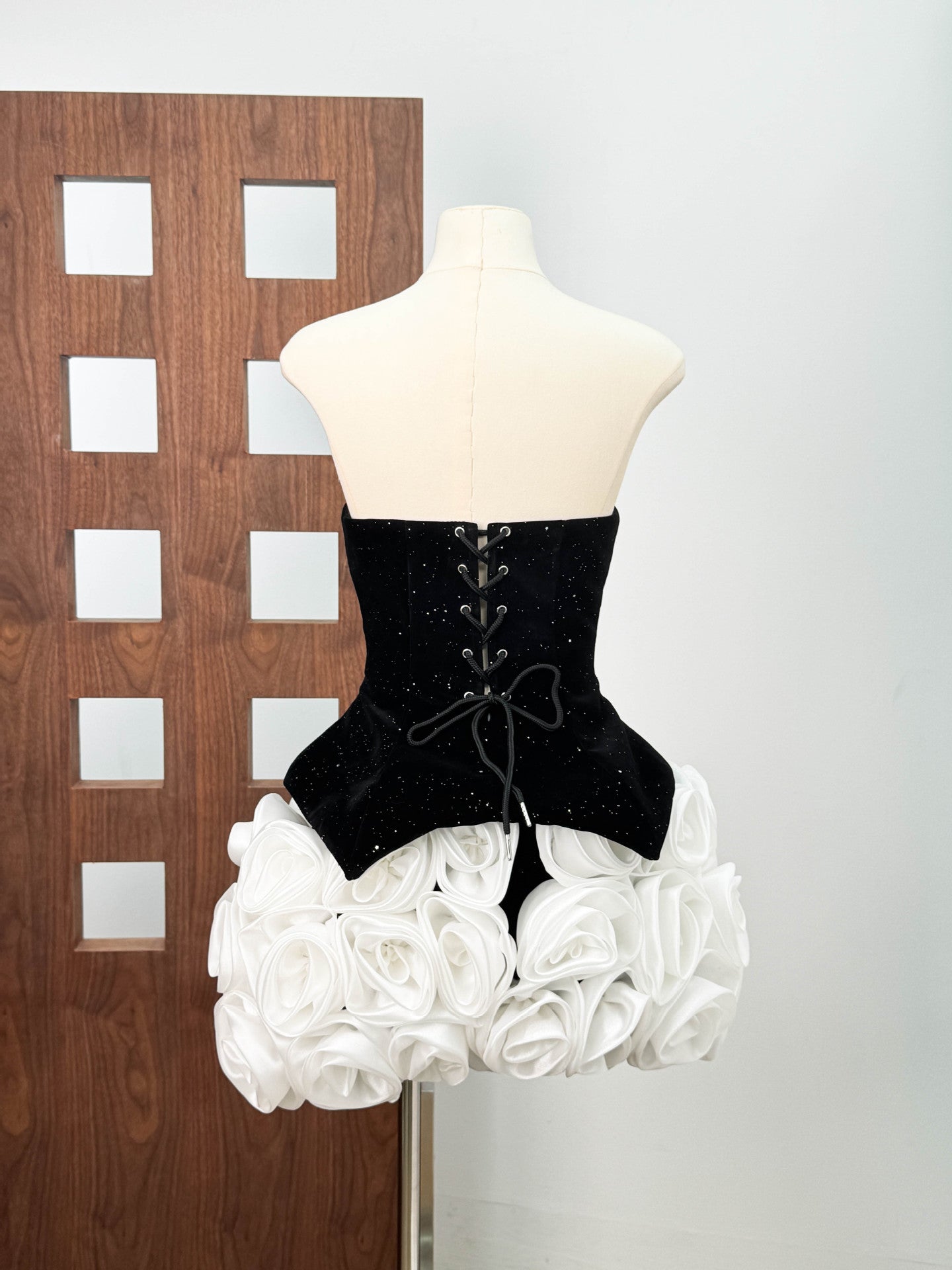 3D Flower Sequin Mini Dress in Black