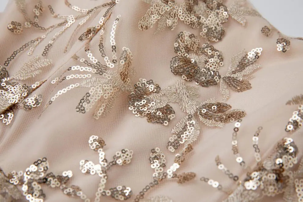 Gold Rhinestone Sequin Embroidery Maxi Dress