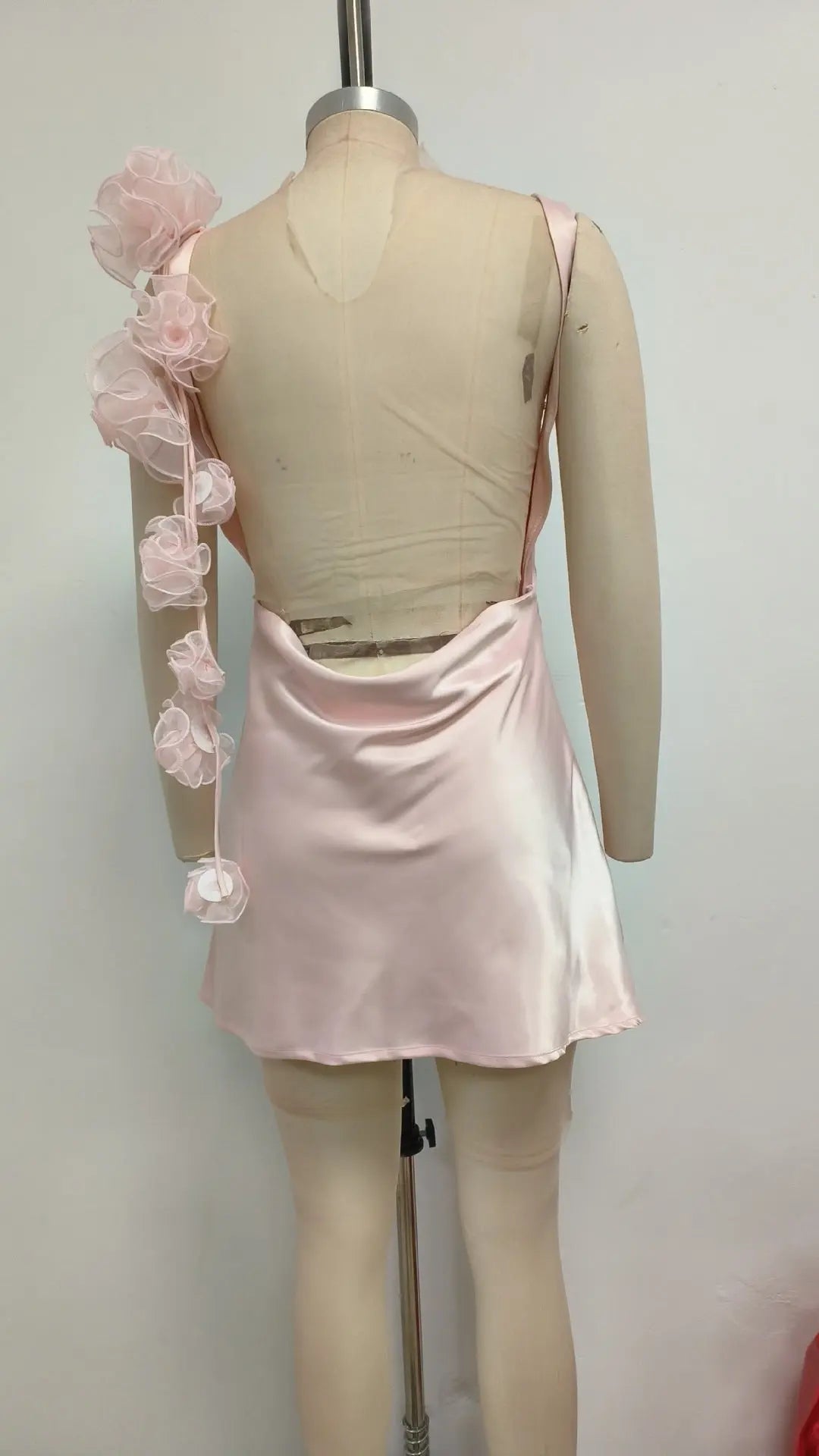 Floral Detail Mini Satin Mini Dress in Pink