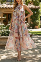 Floral Print Halter Midi Dress