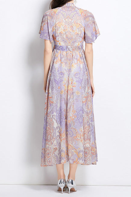 Single-Breasted Printed Midi Dress