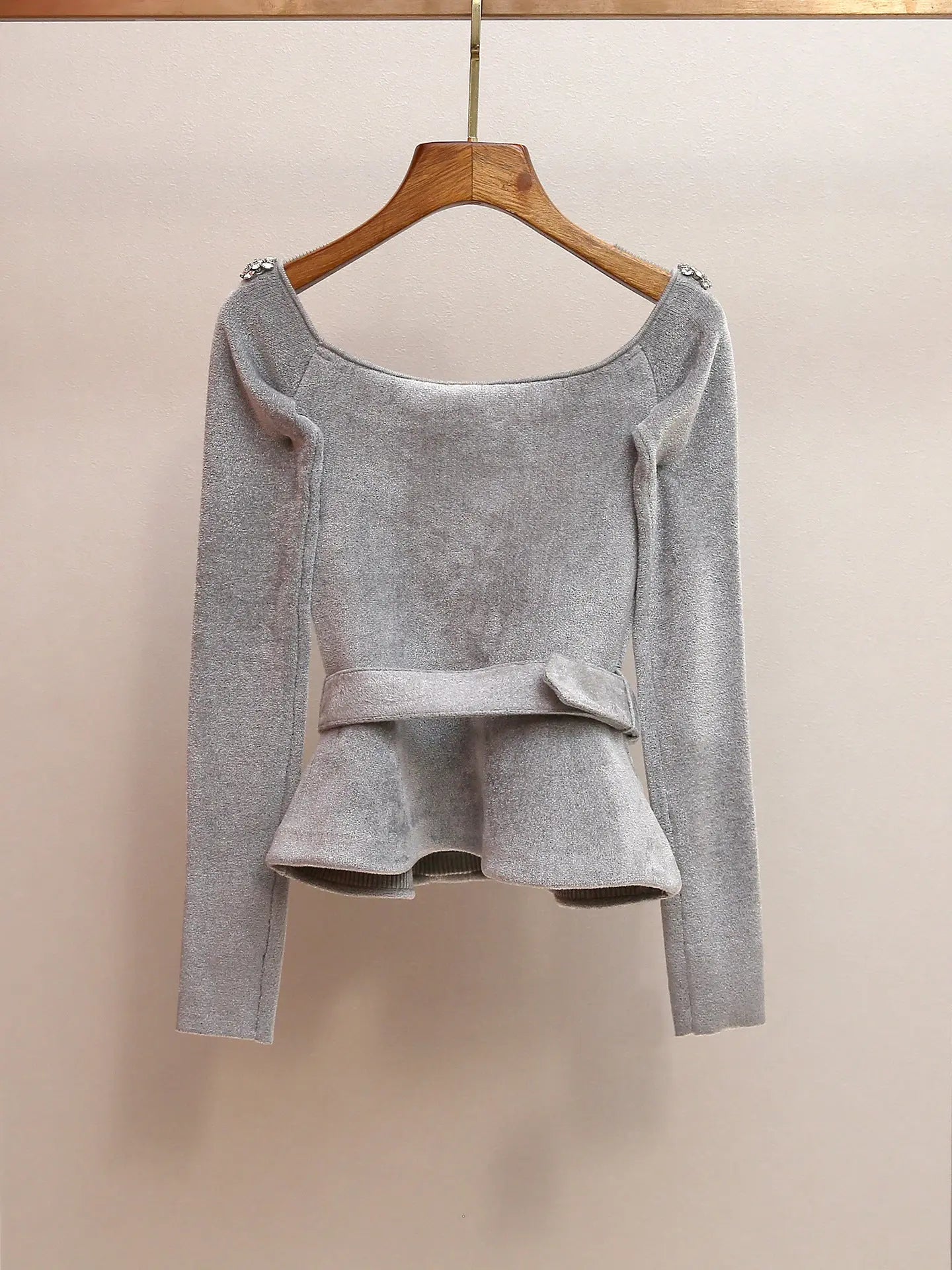 Grey Knit Crystal Trim Top