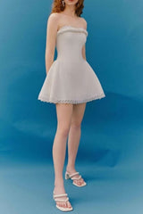 Lace Trim Mini Dress in White