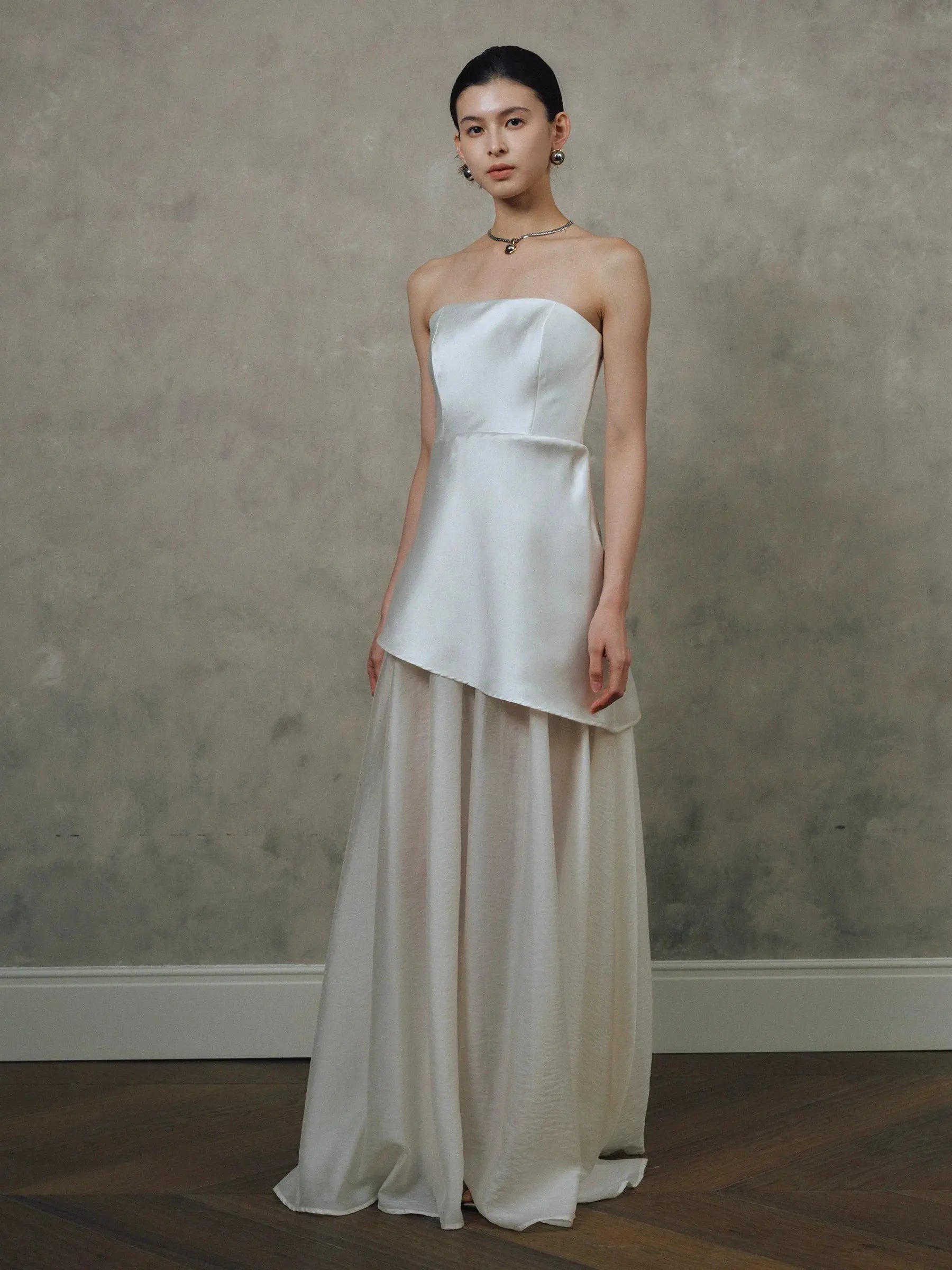 Satin Spliced Maxi Dress in Black and White
