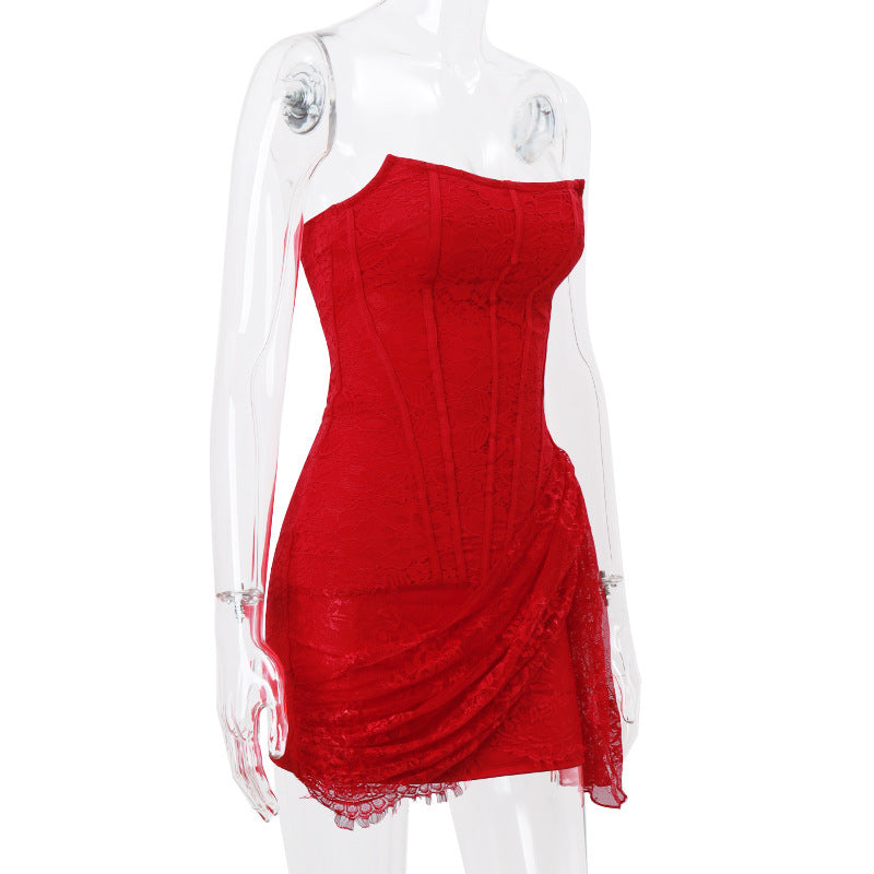 Red Bandage Backless Floral Lace Corset mini Dress