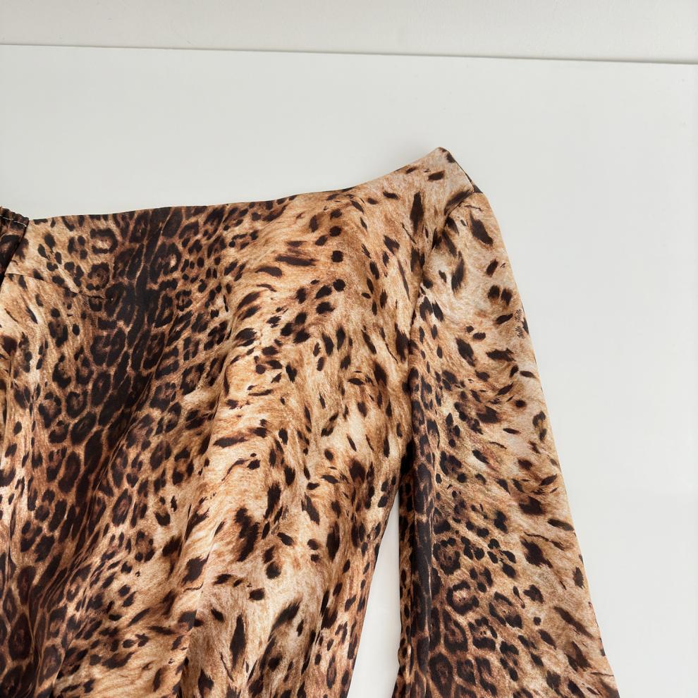 Long Sleeves Print Mini Dress in Brown
