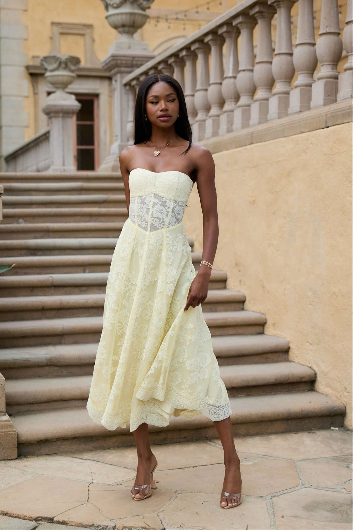 Yellow European American Style Sexy Backless Tie-Wrap Dress