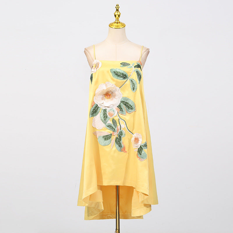 Floral Embroidered Mini Dress in Yellow