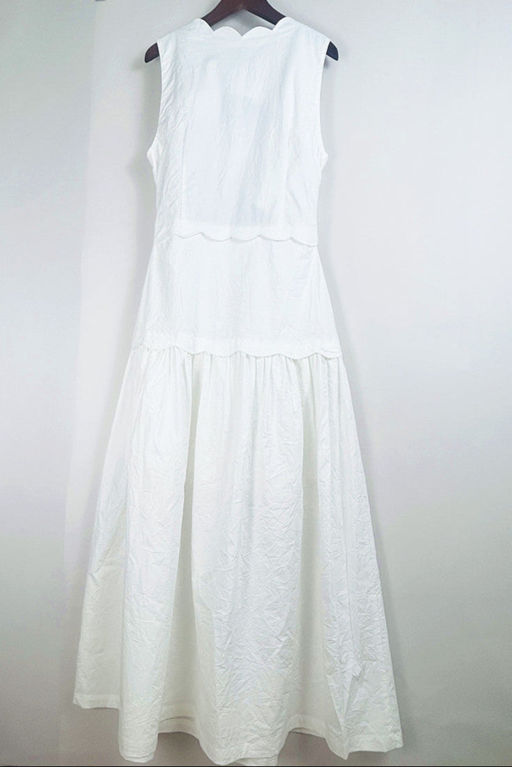V-Neck Crinkled Maxi Dress in Ecru