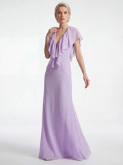 Deep V-Neck Lace Backless Maxi Dress in Purple