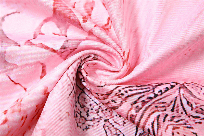 Printed Strappy Backless Plunge Sheath Slip Maxi Dress