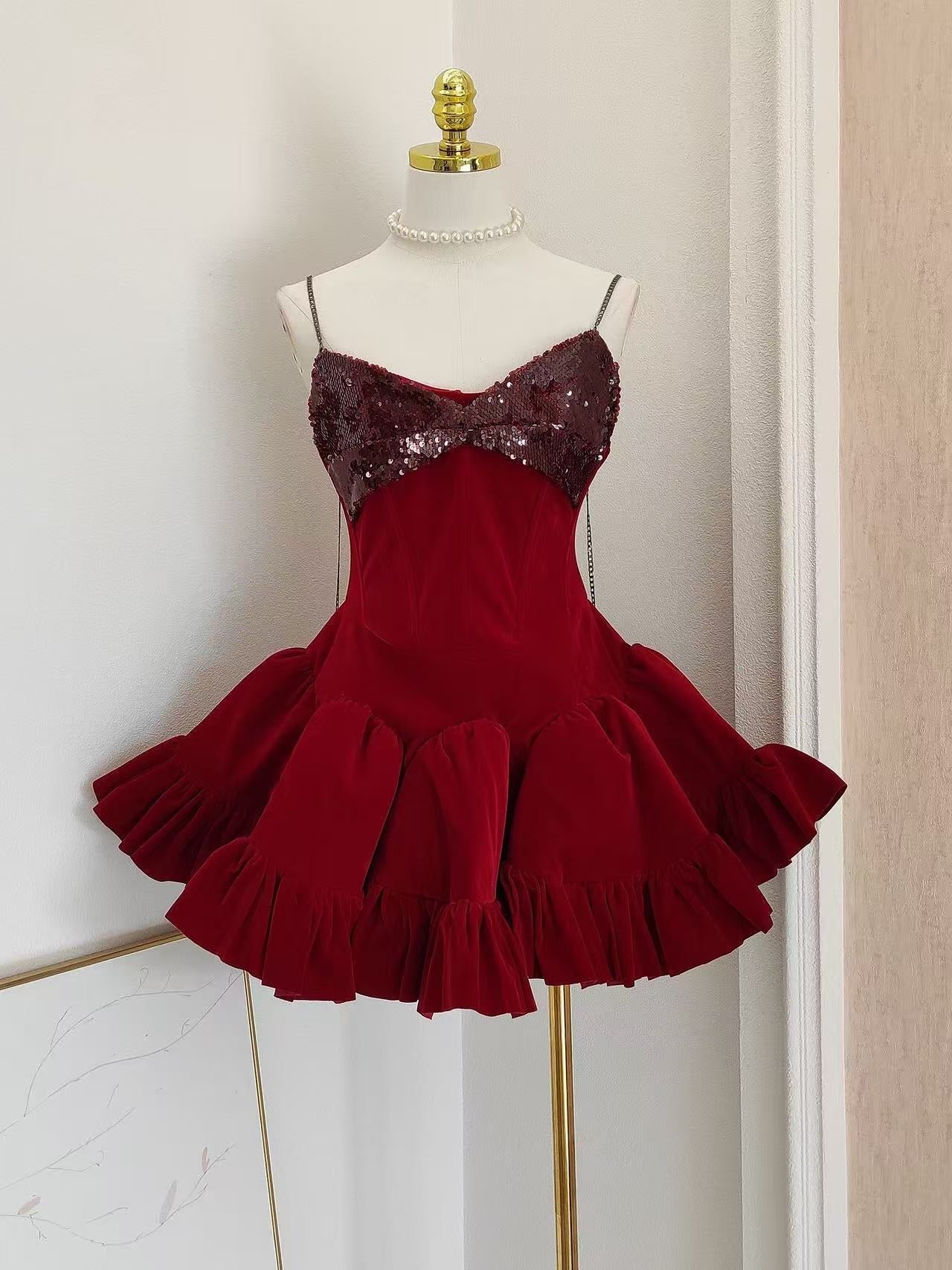 Sequin Embellished Mini Dress in Red