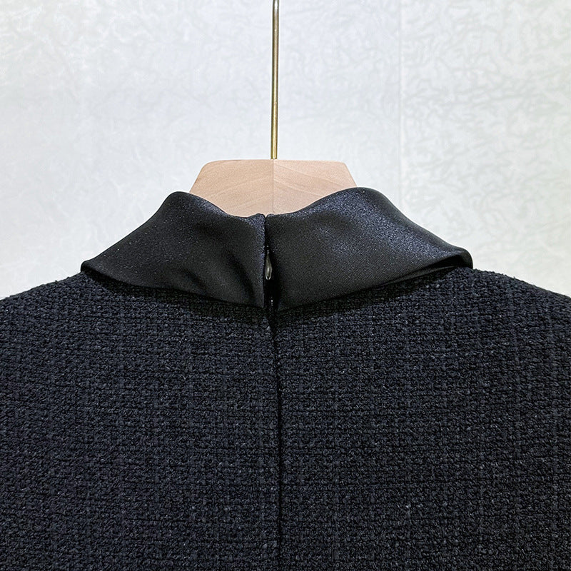 Boucle Collared Mini Dress in Black