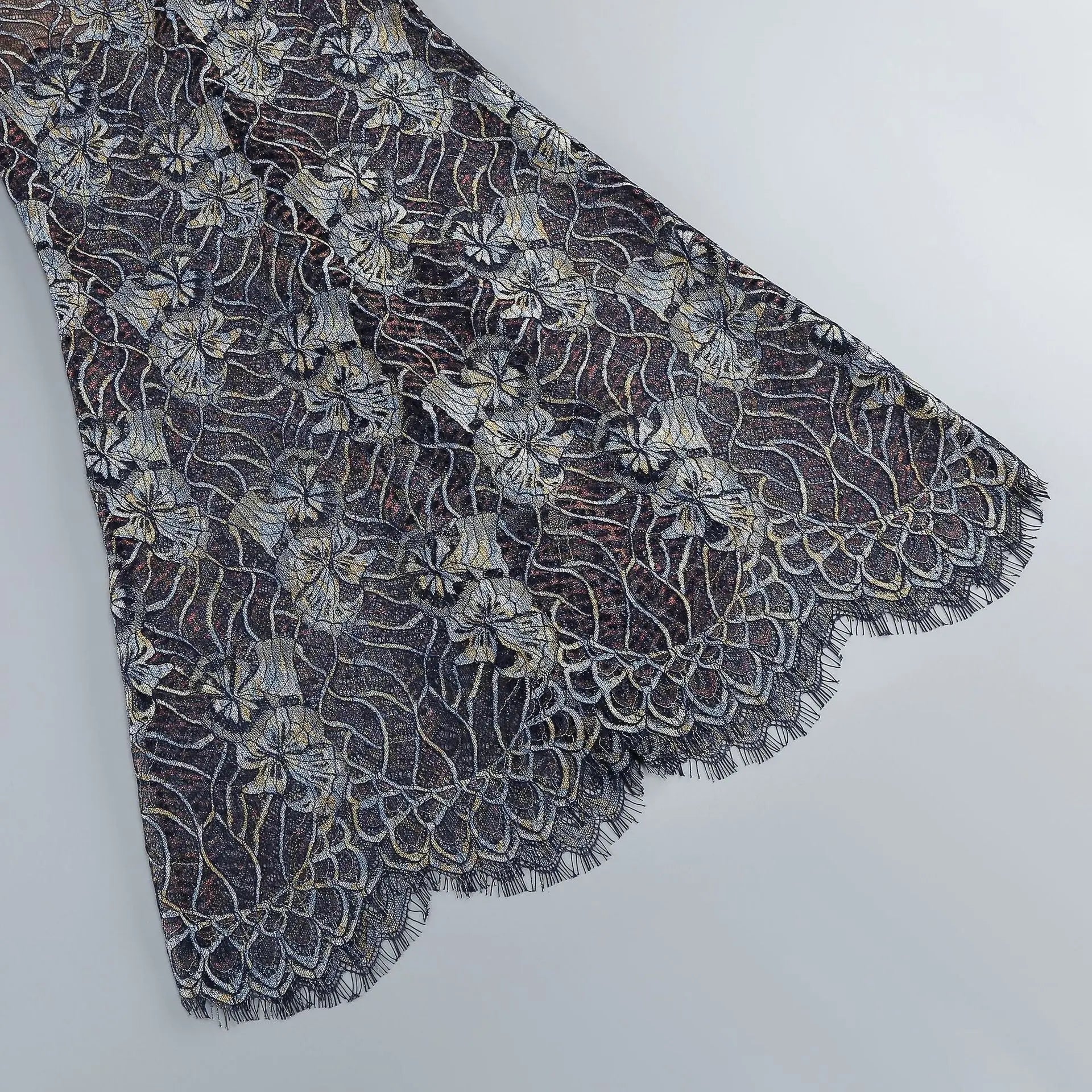 Blue Embroidered Lace Maxi Dress with Gloves