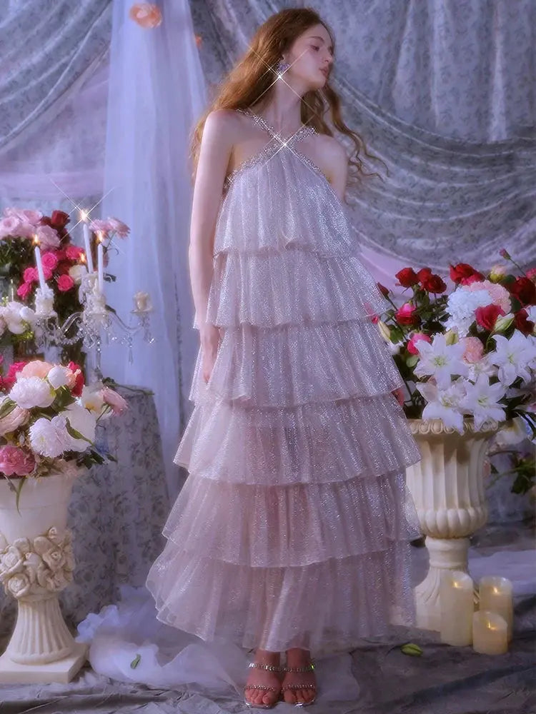 Sleeveless Diamond Chain Cake evening Dress