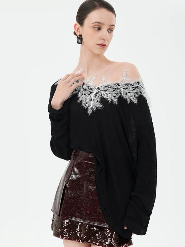 Sequin Embellished Leather Mini Skirt in Burgundy